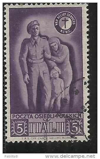 CORPO POLACCO POLISH BODY 1946 SOCCORSO DI GUERRA WAR EMERGENCY OVERPRINTED HONOR THE FOUR FREEDOMS LIRE 5 USATO USED - 1946-47 Corpo Polacco Periode