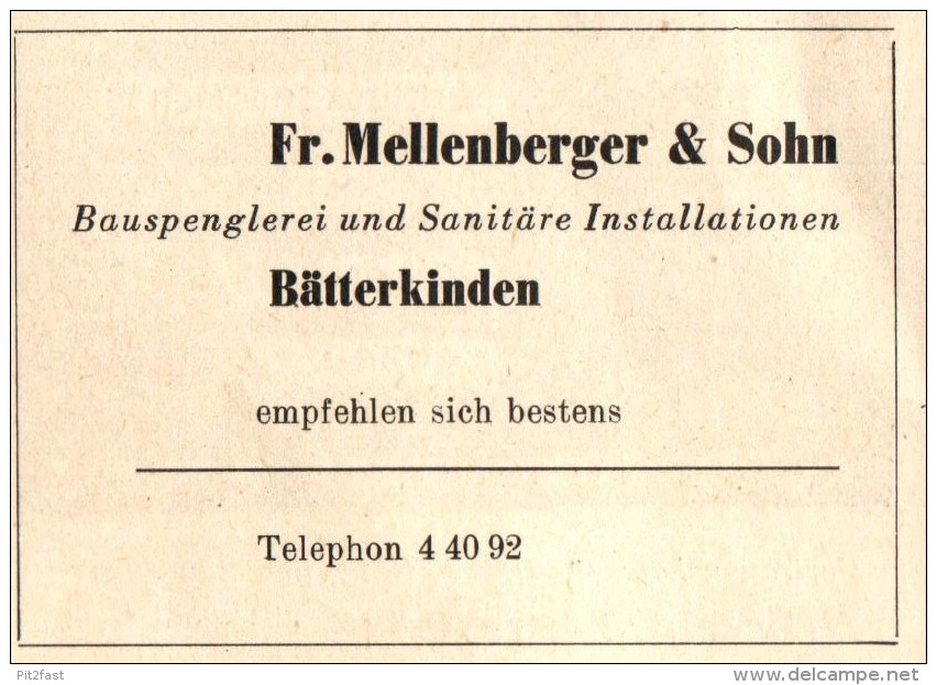 Original Werbung - 1947 - Fr. Mellenberger & Sohn In Bätterkinden , Spenglerei !!! - Publicités