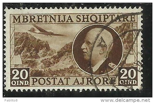 ALBANIA 1939 POSTA AEREA AIR MAIL RE VITTORIO EMANUELE III KING 20 Q USATO USED OBLITERE´ - Albania