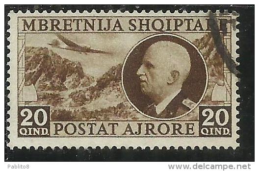 ALBANIA 1939 POSTA AEREA AIR MAIL RE VITTORIO EMANUELE III KING 20 Q USATO USED OBLITERE´ - Albania