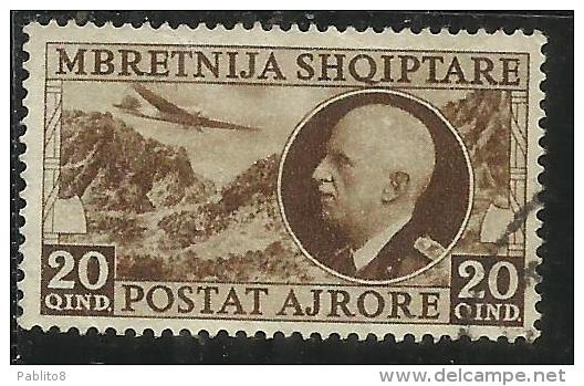 ALBANIA 1939 POSTA AEREA AIR MAIL RE VITTORIO EMANUELE III KING 20 Q USATO USED OBLITERE´ - Albania