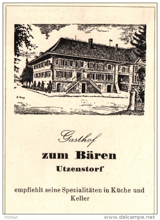 Original Werbung - 1947 - Gasthof Zum Bären In Utzenstorf , Hotel , Restaurant !!! - Publicités