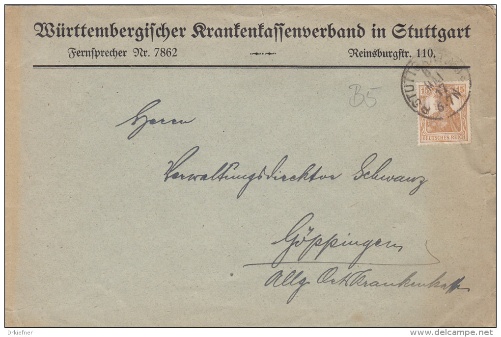 INFLA  DR 100 A EF, Auf Brief Des Württ. Krankenkassenverbands, Gestempelt: Stuttgart Nr.9 A-* 6.MAI 1917 - Sonstige & Ohne Zuordnung