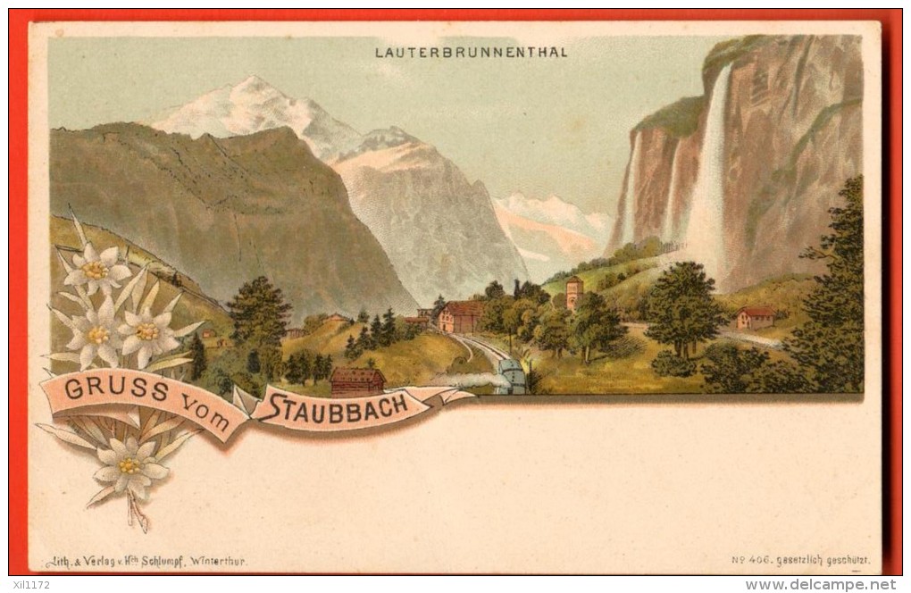 GRA-02 Gruss Vom Staubbach, Lauterbrunnenthal. Litho. Nicht Gelaufen - Lauterbrunnen