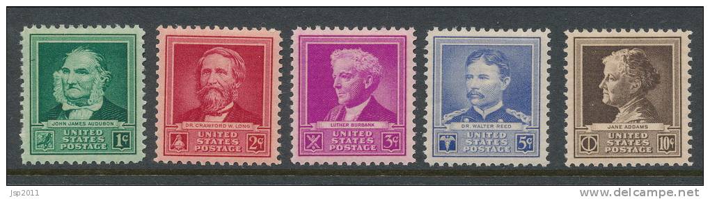 USA 1940 Scott 874-878 Scientists, MH - Unused Stamps