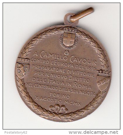 CamilloBenso Conte Di Cavour, Nel Centenaio Della Nascita Medaglia Citta Di Torino 1910 - Royaux/De Noblesse