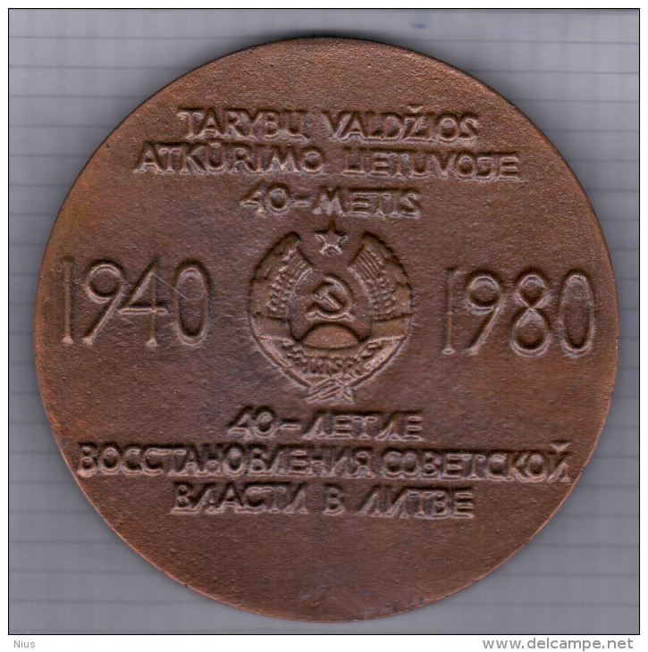 Lithuania USSR 1980 40th Anniv. Of Soviet Government In Lithuania, Medal 10cm - Sin Clasificación