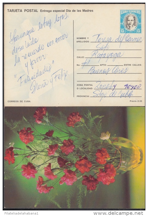 1990-EP-3 CUBA 1990. Ed.147f. MOTHER DAY SPECIAL DELIVERY. ENTERO POSTAL. POSTAL STATIONERY. FLOWERS. FLORES. USED. - Brieven En Documenten