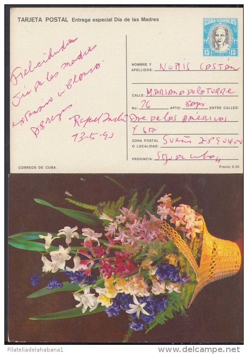 1990-EP-18 CUBA 1990. Ed.147h. MOTHER DAY SPECIAL DELIVERY. ENTERO POSTAL. POSTAL STATIONERY. FLOWERS. FLORES. USED. - Lettres & Documents