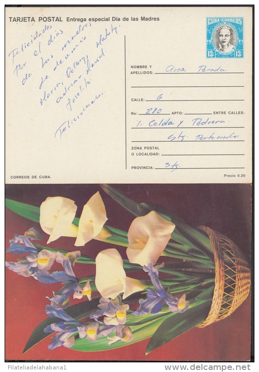 1990-EP-10 CUBA 1990. Ed.147h. MOTHER DAY SPECIAL DELIVERY. ENTERO POSTAL. POSTAL STATIONERY. FLOWERS. FLORES. USED. - Covers & Documents