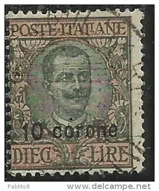 DALMAZIA 1921 - 1922 SOPRASTAMPATO D´ITALIA ITALY OVERPRINTED 10 CORONE SU 10 LIRE USATO USED OBLITERE´ - Dalmatia