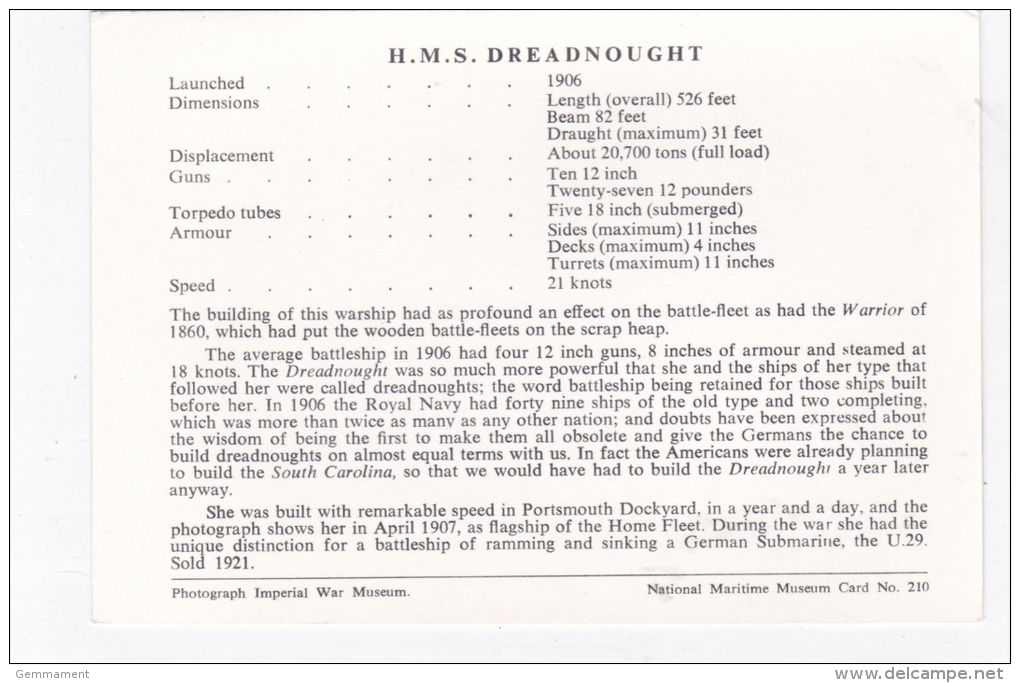 SHIPPING- H.M.S. DREADNOUGHT - Warships