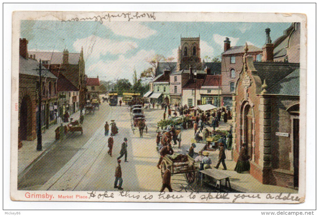 Royaume-Uni--GRIMSBY--1905--Market Place (jour De Marché)-très Animée- éd "Autochrom"--belle Carte Colorisée - Altri & Non Classificati