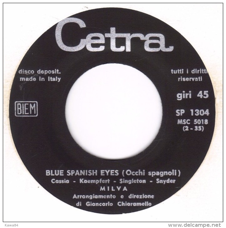 SP 45 RPM (7")  Milva  "  Blue Spanish Eyes  "  Italie - Other - Italian Music