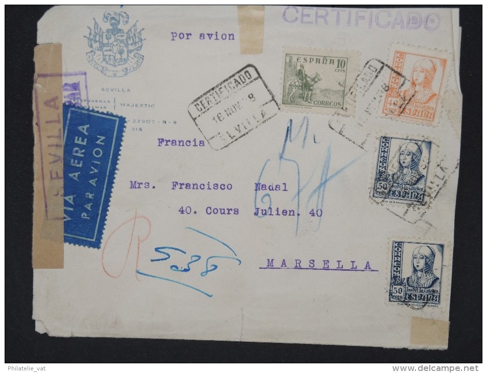 ESPAGNE-Enveloppe En Recommandée De Séville Pour Marseille Avec Censure En 1938 à Voir Lot P6793 - Nationalists Censor Marks