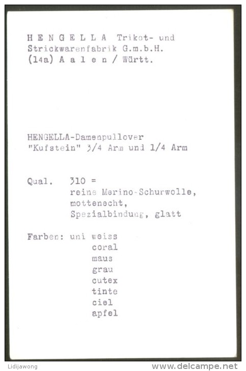 AALEN Württemberg HENGELLA Clothing Products FASHION 60´s ADVERT WERBUNG PHOTO (rppc) 14 X 9 Cm PIN-UP Model - Aalen
