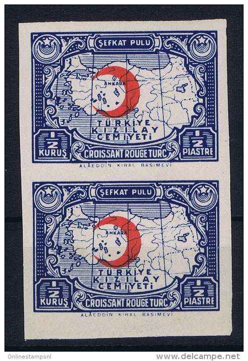 Turkey: Mi Nr 43 II  Kizilay, Pair MNH/** Unperforated - Wohlfahrtsmarken