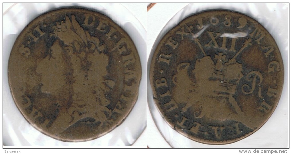 R.U. INGLATERRA JACOBO II HALF PENNY 1689 - Comercio Exterior, Ensayos, Contramarcas Y Acuñaciones