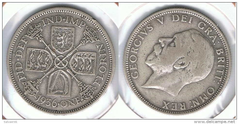 R.U. INGLATERRA JORGE V FLORIN 1936 PLATA SILVER D21 - Commerce Extérieur, Essais, Contremarques Et Surfrappes