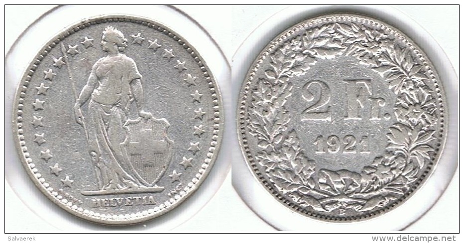 SUIZA HELVETIA 2 FRANCS 1921 PLATA SILVER C14 - Otros & Sin Clasificación