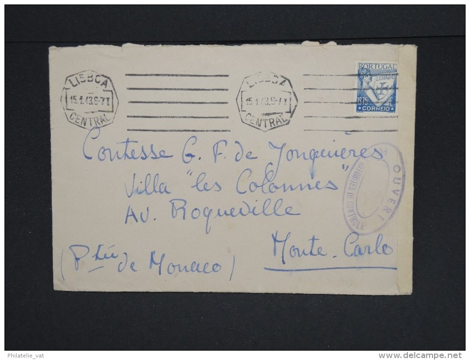 PORTUGAL-Enveloppe De Lisbonne Pour Monte-Carlo En 1943 Avec Controle Postal  Aff Plaisant à Voir Lot P6887 - Lettres & Documents