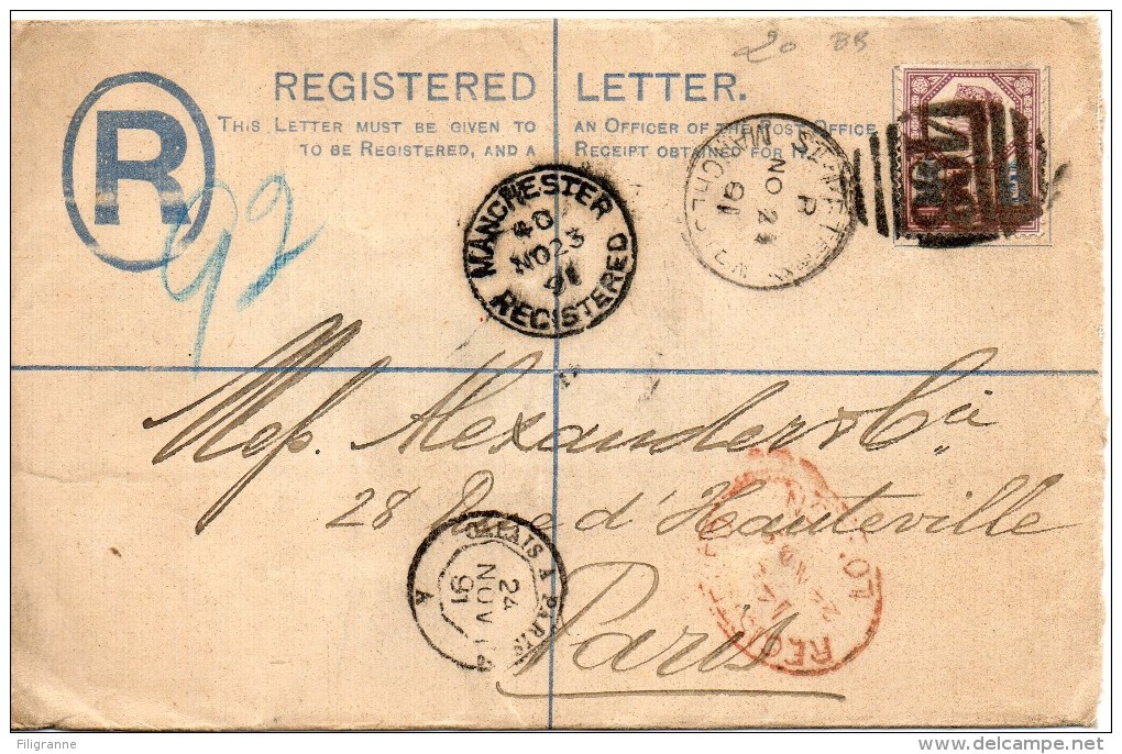 Lettre De MANCHESTER Pour La France En Recommande En 1891 - Briefe U. Dokumente