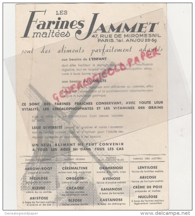 75008- PARIS - FARINES MALTEES JAMMET- POUILLARD ET FILS- 47 RUE MIROMESNIL- PHARMACIEN- BOUTIN ILLUSTRATEUR - Andere & Zonder Classificatie