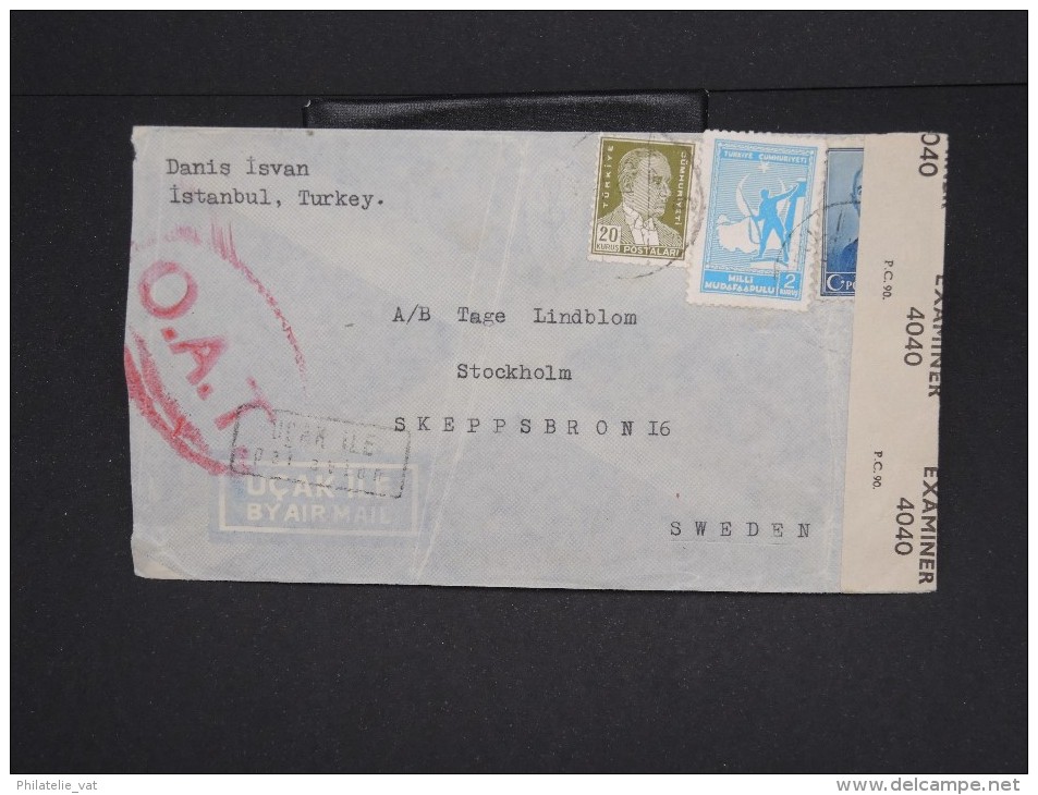 TURQUIE-Enveloppe De Istanbul Pour La Suéde  époque 1945 Avec Censure  Aff Plaisant à Voir Lot P6888 - Lettres & Documents