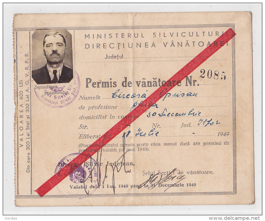 Romania - Hunting Permit - 1949 - Other & Unclassified