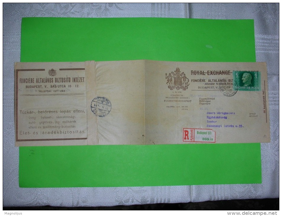 R!,Hungary,postal R Budapest Label,memorandum Cover,Royal Exchange Assurance Registered Letter,official Money Receipt,WW - Officials