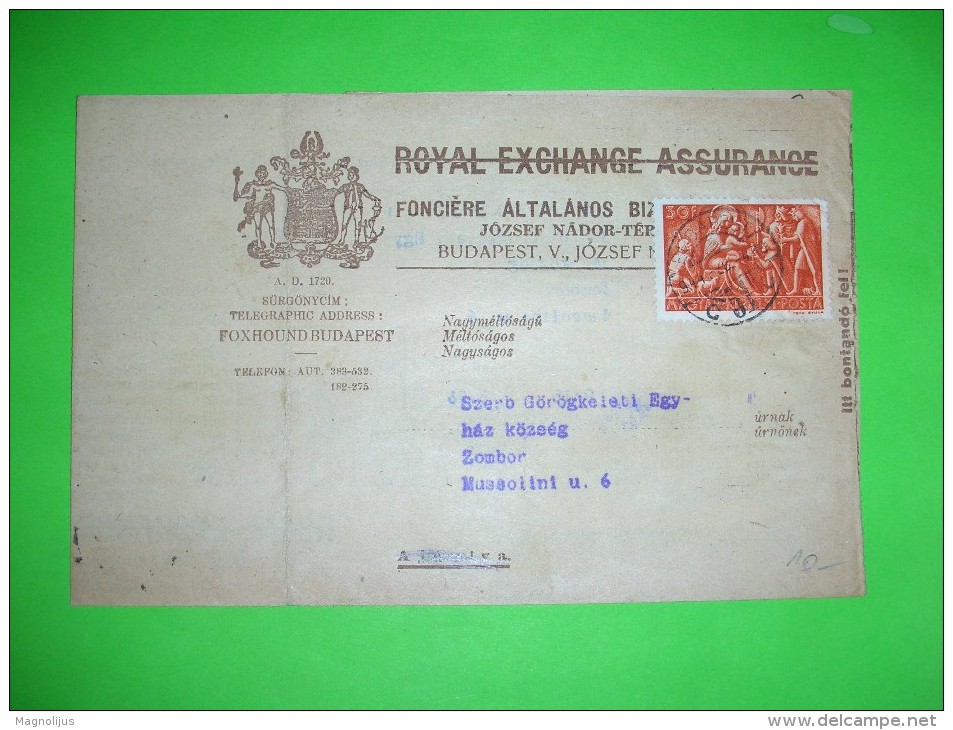 R!,Hungary,Serbia Occupation,memorandum Cover,Royal Exchange Assurance Company Letter,official Postal Money Receipt,WWII - Brieven En Documenten