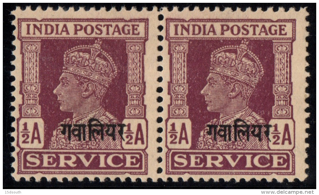 Gwalior India - 1940 KGVI Service ½a Pair (**) # SG O81 - Gwalior