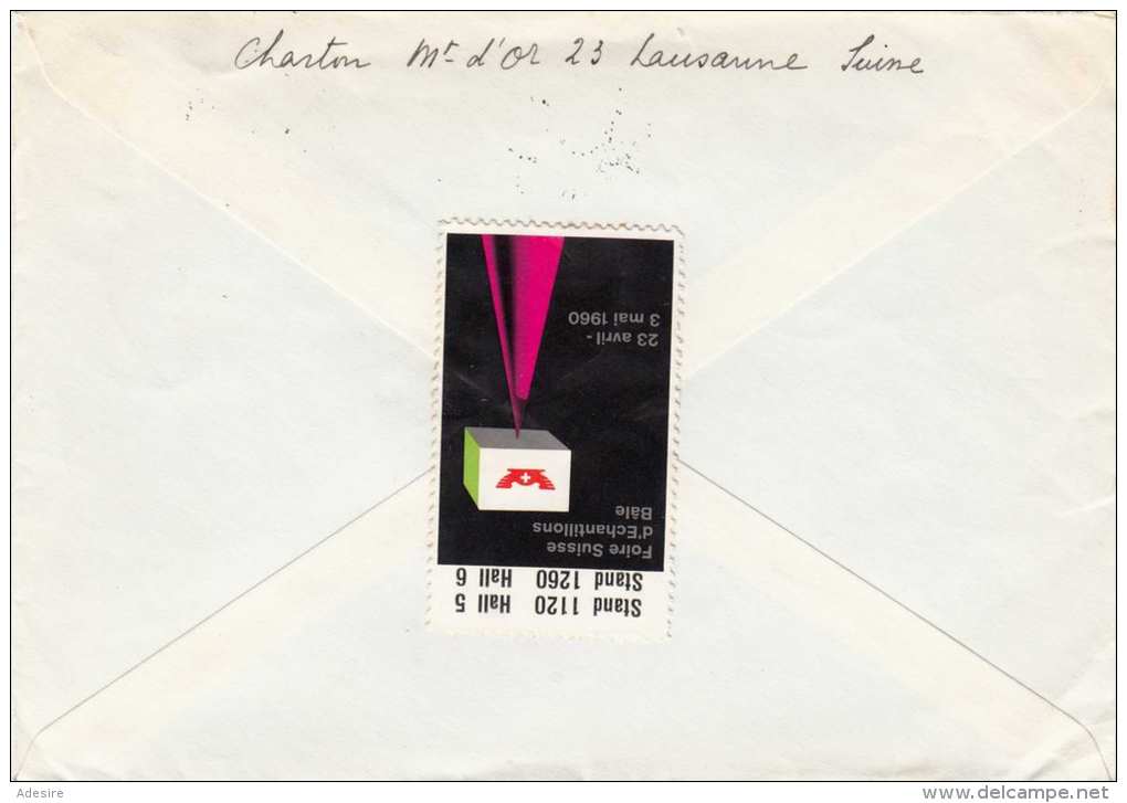 SCHWEIZ 1959 - 50+10C (Ank702) + Vignette Auf Brief N.Exeter - Briefe U. Dokumente