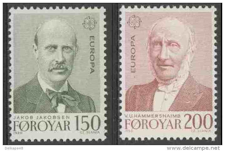 Faroër Faroe Islands 1980 Mi 53 /4 YT 47 /8  Sc 53 /4 ** Jakob Jakobsen (1864-1918), Vensel U. Hammershaimb (1819-1909) - Andere & Zonder Classificatie