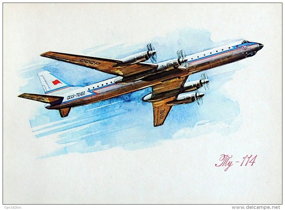 CP Publicitaire AEROFLOT Série 1973 Du 50°anniversaire #15 1959 Tupolev TU-114 à Turbopropulseurs " Cleat " - 1946-....: Moderne