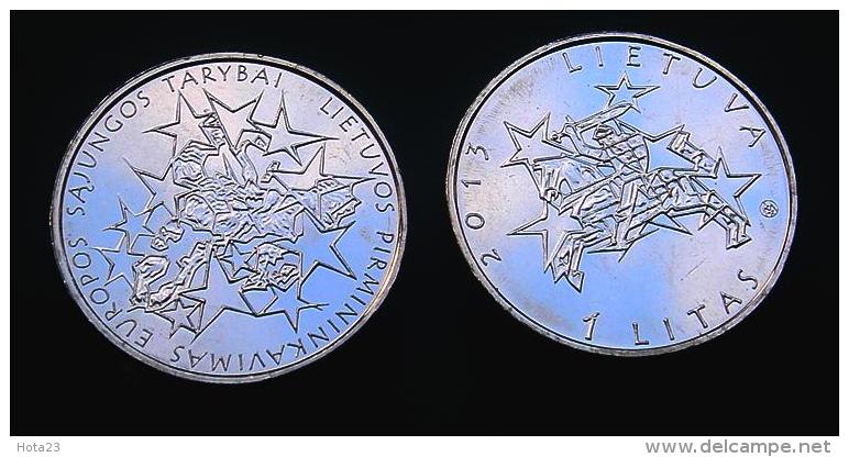 2013 LITHUANIA 1 LITAS 2013 EU PRESIDENCY UNC EUROPE UNION  STARS COIN From Mint Roll - Lituanie