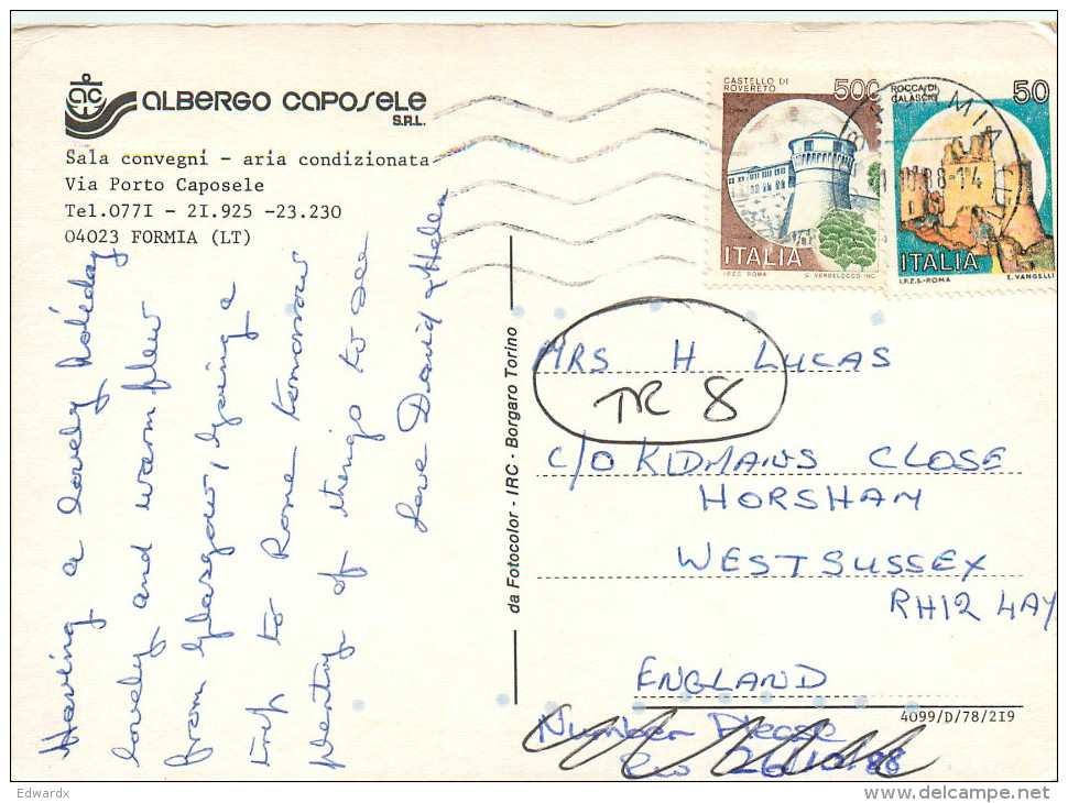 Albergo Caposele Hotel, Formia, LT Latina, Italy Postcard Posted 1988 Stamp - Latina