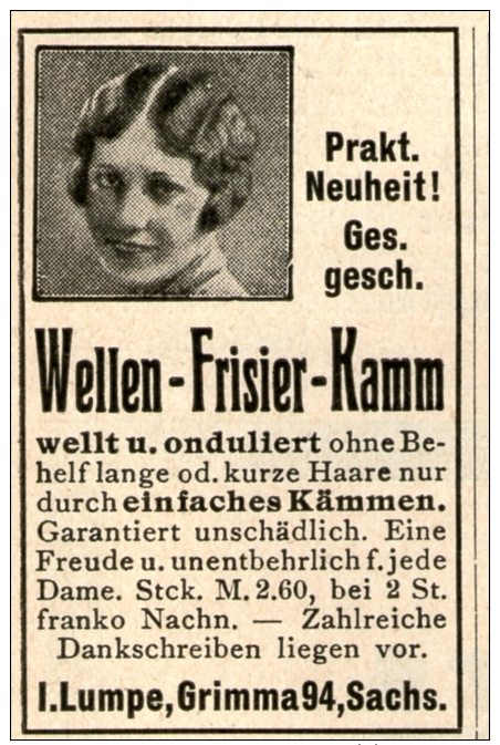 Original-Werbung/ Anzeige 1928 - WELLEN FRISIER - KAMM / LUMPE - GRIMMA  - Ca. 30 X 50 Mm - Advertising