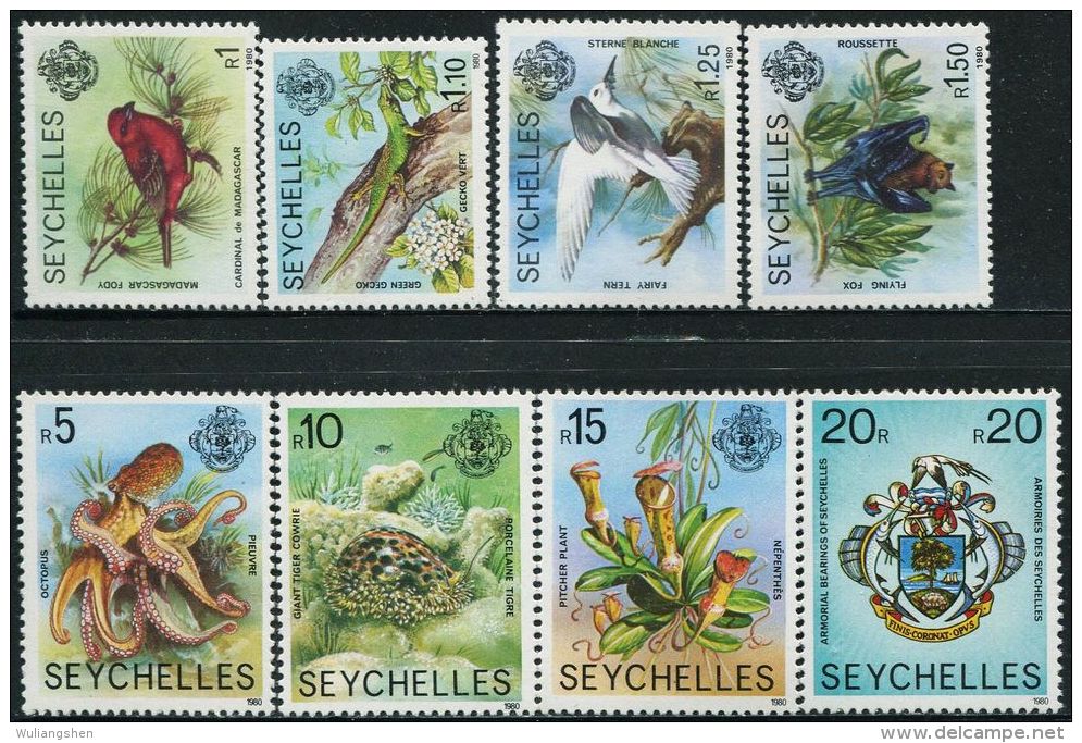 GN0887 Seychelles 1981 Birds Octopus Flower Emblem 8v MNH - Seychelles (...-1976)