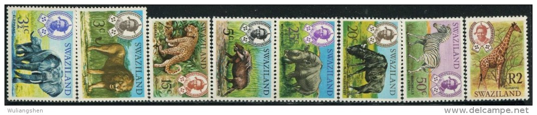 GN0913 Swaziland 1969 Animal Giraffe Rhino Lion 8v MLH - Swaziland (...-1967)