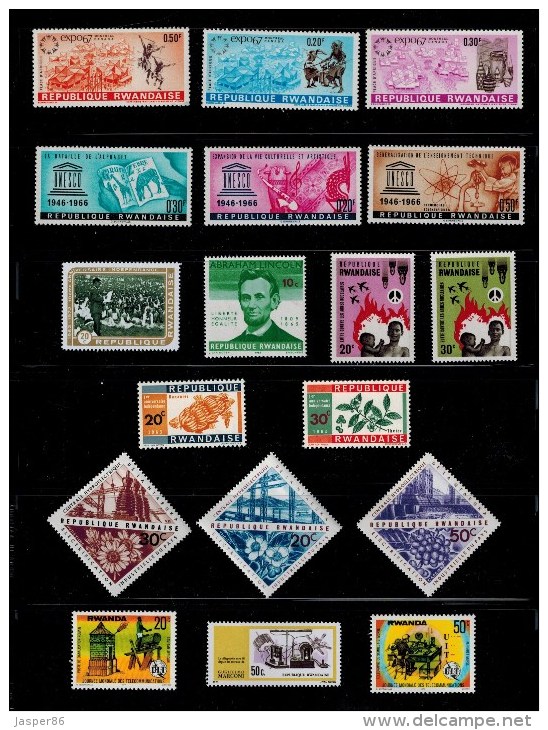 51 X MNH Rwanda Collection Olympics '68, Copernicus, Lincoln, Art, Sport, Fish Etc - Collezioni