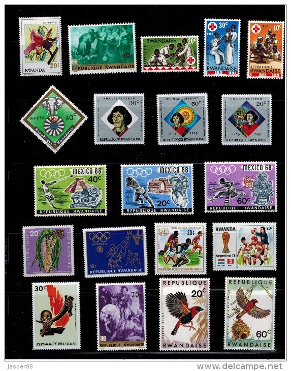 51 X MNH Rwanda Collection Olympics '68, Copernicus, Lincoln, Art, Sport, Fish Etc - Colecciones
