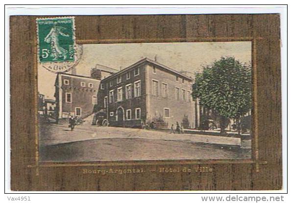 BOURG ARGENTAL  HOTEL DE VILLE  CARTE EN FORME DE TABLEAU BOIS  + LETTRES OR - Bourg Argental