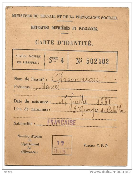 RETRAITES OUVRIERES ET PAYSANNES ..CARTE D'IDENTITE ..1911...TBE.. SCAN - Documents Historiques