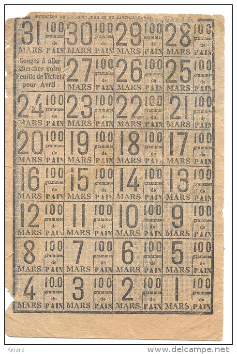 FEUILLES DE TICKETS DE PAIN ..MARS 1919...ETAT MOYEN ..VOIR SCAN - Documents Historiques