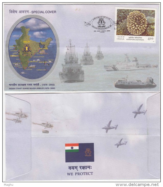 Indian Coast Guard, Ship, Maritime, Ship, Special Cover 2002 - Maritime