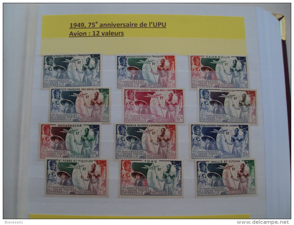 1/ Serie Coloniale 1949 , PA 12  Valeurs  Neuf  XX  , Cote : 178,00 € , Disperse Trés Grosse Collection ! - 1949 75e Anniversaire De L'UPU