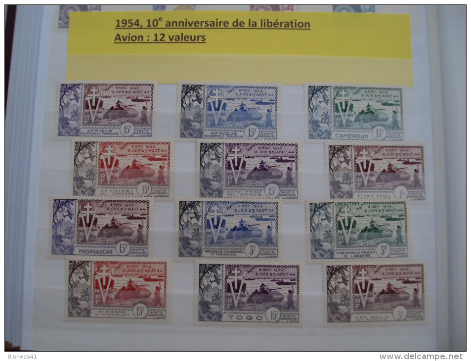 1/ Serie Coloniale 1954 ,  12  Valeurs  Neuf  XX  , Cote : 200,00 € , Disperse Trés Grosse Collection ! - 1954 10e Anniversaire De La Libération