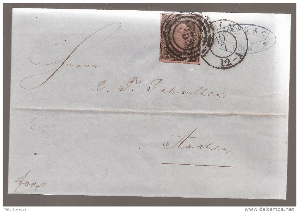 L. 1856 Affr. 1 Sbg Margé Quadruple Cercle 258 COELN Pour Aachen - Lettres & Documents
