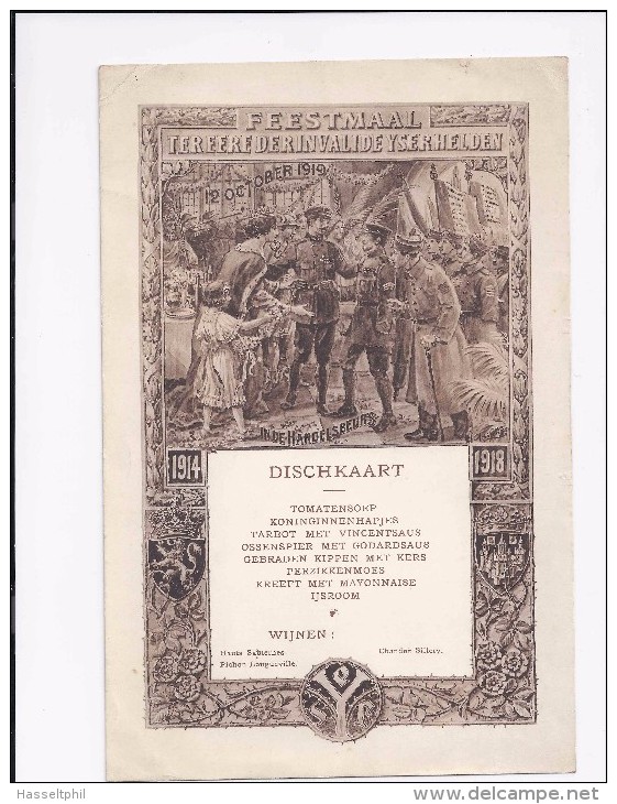 Hulde Aan De Invalieden Antwerpen - Feestmaal Zondag 12 October 1919 - T.t.v. Verjaring Van Den Slag Aan Den Ijzer - Programmes